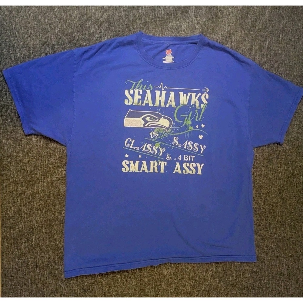 Seattle Seahawks Football NFL Adult T-Shirt Graphic Spellout Logo Size XL Hanes